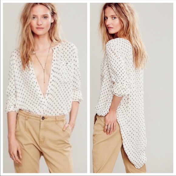Free People Tops - Free People Printed Deep V Boyfriend Shirt